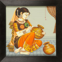 Rajasthan Painting - Lady Decorating Pot